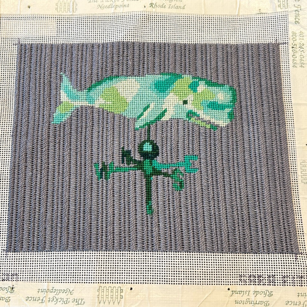 SOLD || Sara Fitz Whale Weathervane Needlepoint Canvas